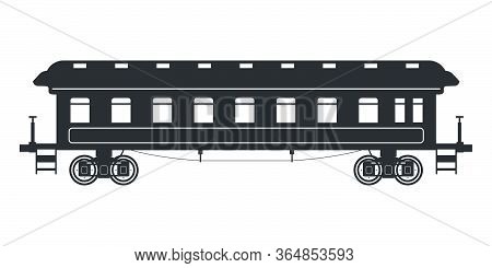 Silhouette Vintage Passenger Coach Train In Retro Style. Vector Illustration