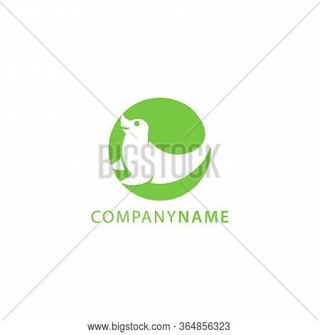 Green Color Silhouette Of Sea Lion Animal Logo
