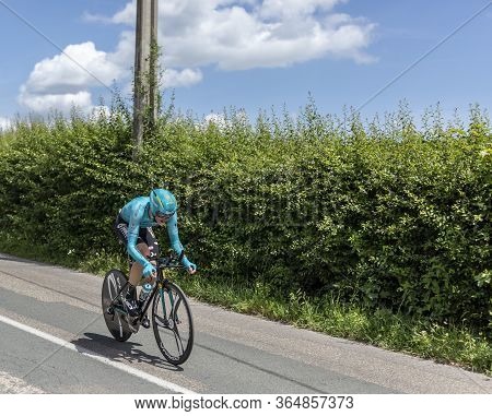 Bourgoin-jallieu, France - 07, May, 2017: The Kazakh Cyclist Nikita Stalnov Of Astana Team Riding Du