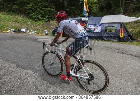 Le Bourget-du-lac, France - July 9, 2017: The Colombian Cyclists Jarlinson Pantano Of Trek-segafredo