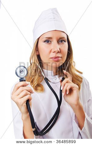Attrative žena doktor izolované na bílém