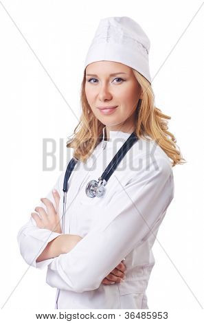 Attrative žena doktor izolované na bílém