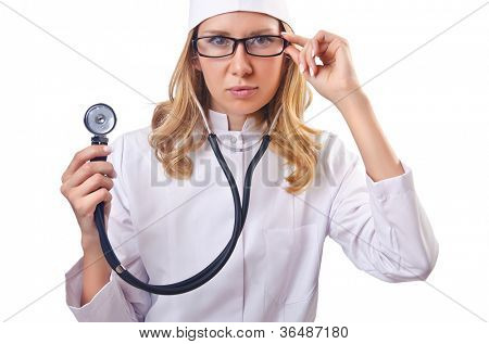 Attrative žena doktor izolované na bílém