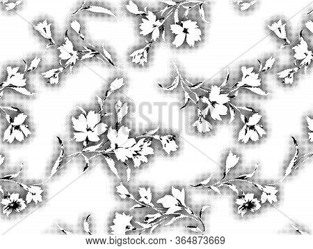 Abstract Small Flower In Grunge Style. Multi Use Pattern With White Background. For Use In Printing