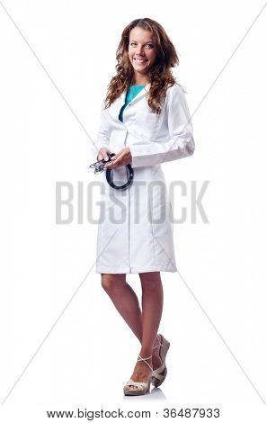 Attrative žena doktor izolované na bílém