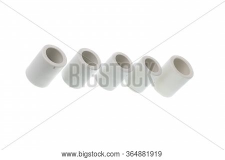 Set Of Different Plastic Ppr Straight Fitting For Water Pipes, Isolated On White Background