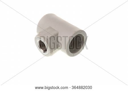 Plastic Ppr T Shape With Metal Thread Fitting For Water Pipes, Isolated On White Background