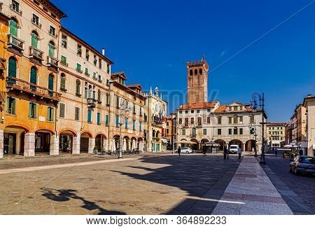 Bassano Del Grappa, Vicenza / Italy - October 2 2017: Freedom Square (piazza Liberta), Downtown Of T