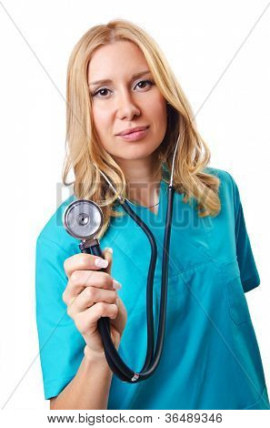 Attrative žena doktor izolované na bílém