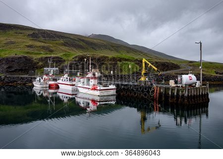 Puffin Marina, Iceland - July 3, 2014: The N1 Petrol Station In Puffin Marina, Iceland With Small Wh