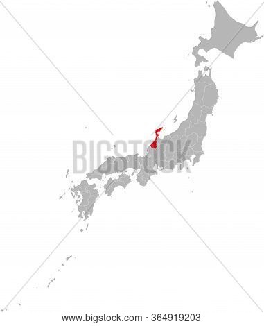 Ishikawa Province Highlighted Red On Japan Map. Gray Background. Business Concepts And Backgrounds.