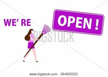 Vector Illustration Opening Of Building Materials Store, Shop With Redecorating Tool After Coronavir