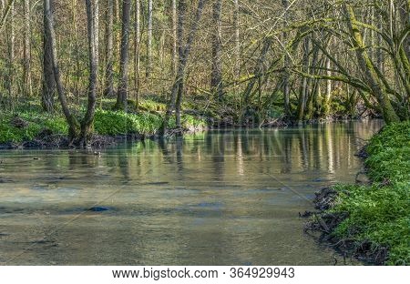 Idyllic Scenery At The Kupfer River In Southern Germany At Early Spring Time