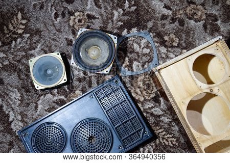A Column Speaker 15as-208. Vintage Soviet Bookshelf Acoustics. Disassembled Speaker Case 15as-208. R