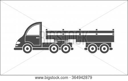 Vector Icon Of A Tractor With A Trailer. Simple Design, Filled Silhouette Isolated On White Backgrou
