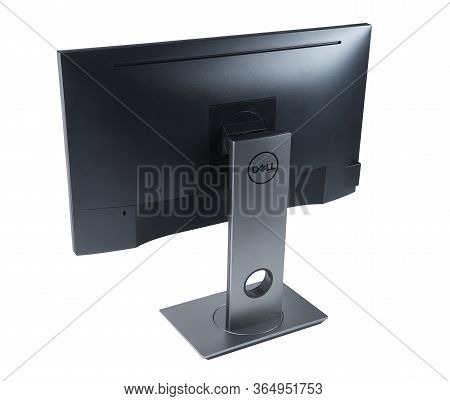 Belarus, Brest - June 03, 2019:black Dell P2418d Monitor Screen Isolated On White Background.compute