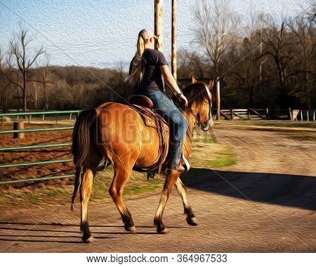 A Beautiful Oil Effect On A Picture Of A Female Horse Trainer/rider