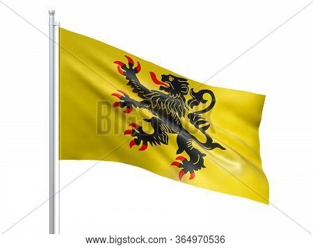 Nord Pas-de-calais (region Of France) Flag Waving On White Background, Close Up, Isolated. 3d Render