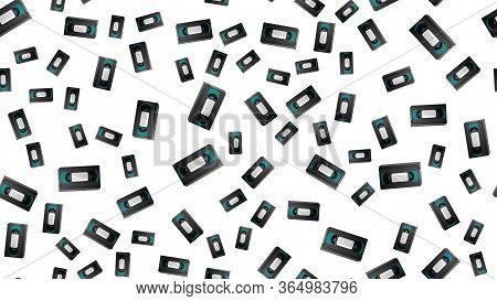 Seamless Pattern Of Retro Old Hipster Video Cassettes For Watching Movies From The 70s, 80s, 90s, 20