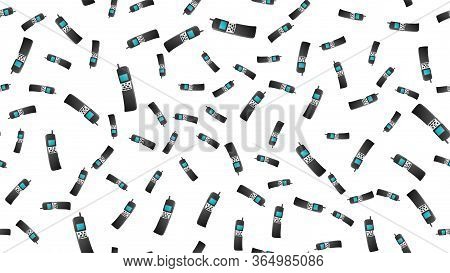 Seamless Pattern Of Retro Old Hipster Cell Mobile Phones From The 70s, 80s, 90s, 2000s On A White Ba