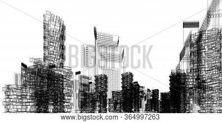 Architecture Background 3d Illustration, Sketch Line Geometric, Architectural Background