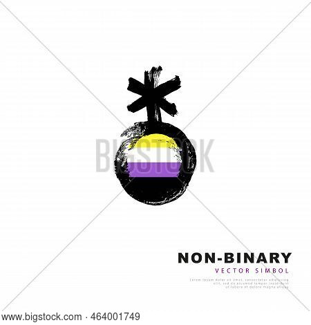A Symbol And A Sign Of Non-binary Pride. Yellow, White, Purple And Black Brush Strokes Drawn By Hand