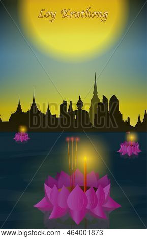 Loy Krathong Festival Cartoon Styleflat Design. A Business Presentation Vector Template Used For Dec