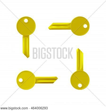 3d Gold Keys Vector Mockup Set. Realistic Metal Latchkeys As Symbols Of Security, Safety, Property O