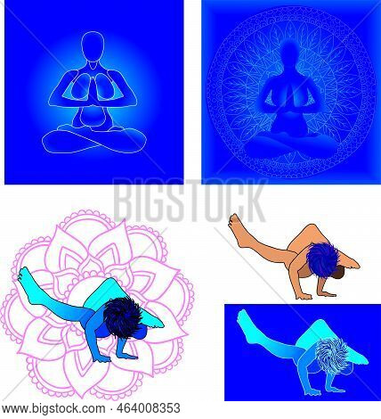 Fitness Training, Girl In Yoga Pose On The Background Of The Mandala