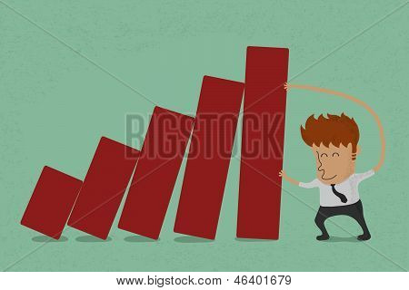 business man pushing bar graph