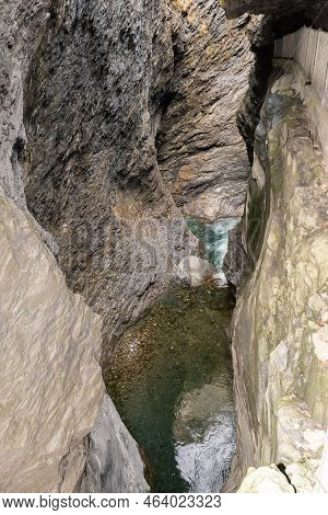 Zillis, Grison, Switzerland, April 12, 2022 Popular Viamala Canyon Built By The Rhine River In Milli