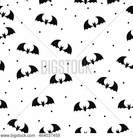 Vector Seamless Pattern With Black Bats. Bats Silhouette Seamless Pattern. Scary Endless Background