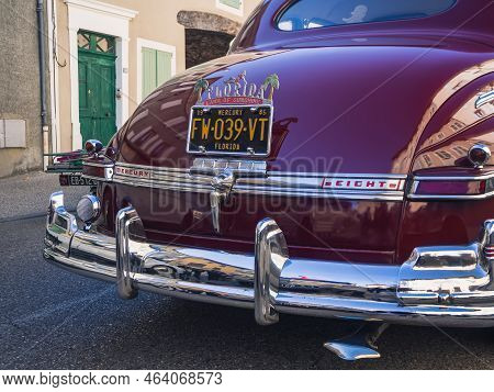 Loriol Sur Drome, France - 17 September, 2022: Vintage Plum Color Mercury Eight 1949, On The Street.