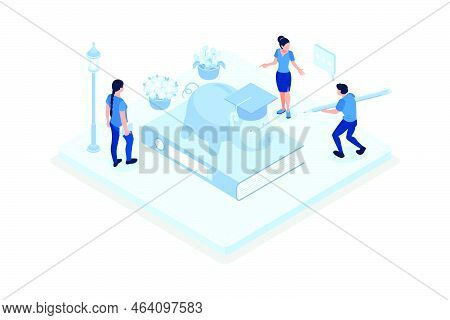 Student Characters Investing Money In Education And Knowledge, Isometric Vector Modern Illustration