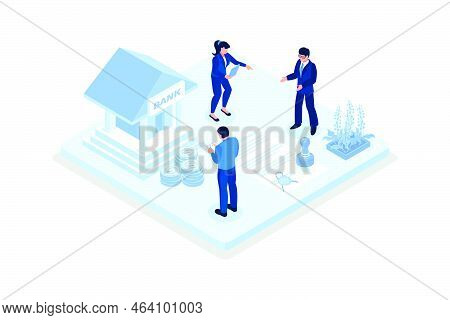 Business Characters Purchasing Bonds Or Stock On Capital Market. Financial And Stock Trading Concept