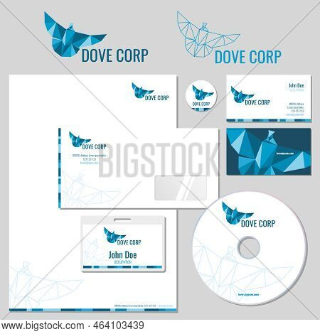 Vector Stationery Template Desig With Origami Pigeon Logo. Corporate Identity. Dove Corporate, Busin