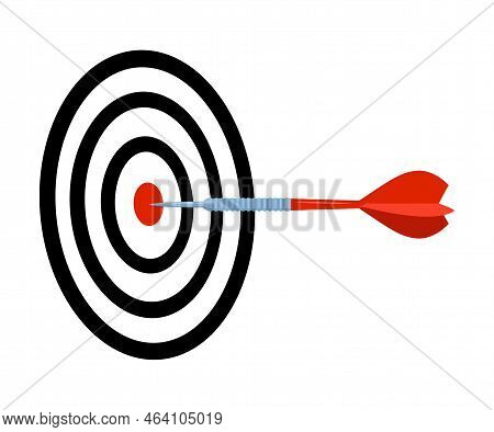 Darts Hit To Center Of Dartboard. Arrow On Bullseye In Target. Business Success, Investment Goal, Op