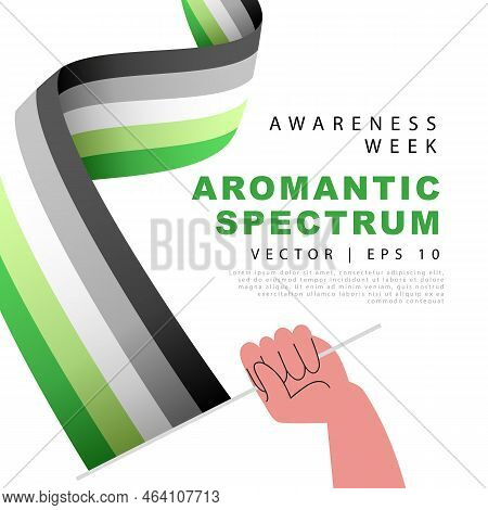 The Flag Of Aromantic Pride Is In The Hand Of A Man. Sexual Identification. A Colorful Logo Of One O