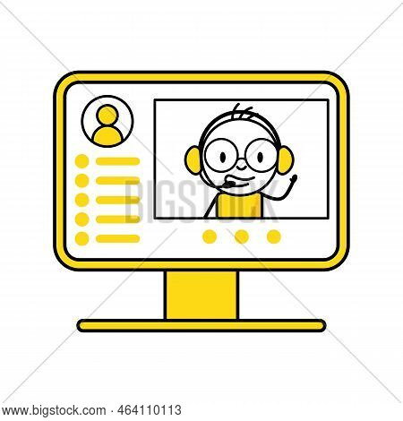 Man Having Online Stream Or Online Call. Communication And Social Media Concept. Vector Stock Illust