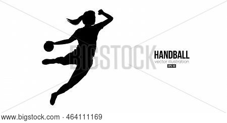 Abstract Silhouette Of A Handball Player On White Background. Handball Player Woman Are Throws The B