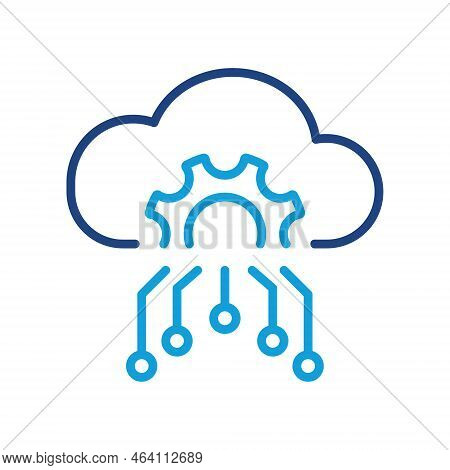 Cloud Server Setting Color Line Icon. Cloud Computing Configuration Linear Pictogram. Digital Cloud 