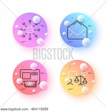 Atm, Mail And Security Lock Minimal Line Icons. 3d Spheres Or Balls Buttons. Lawyer Icons. For Web, 
