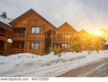 Winter Resort With Slopes For Skiing And Snowboarding