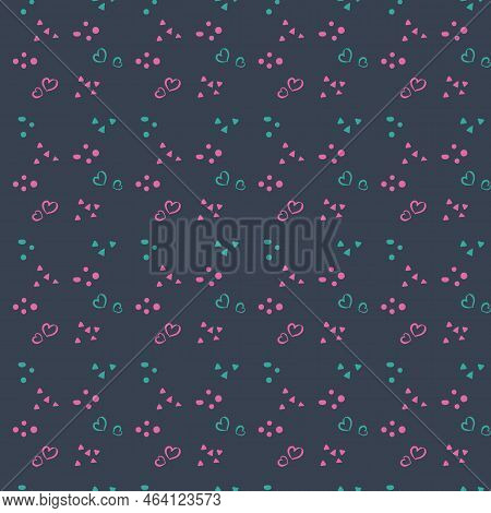 Seamless Pattern With Hand Drawn Hearts And Dots