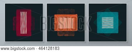 Set Of Abstract Hand Painted Illustrations For Postcard, Social Media Banner, Brochure Cover Design 