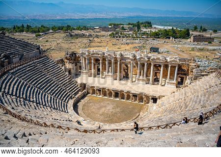 Hierapolis, Turkey - September 14, 2022: View Of The Pamukkale Amphitheater, The Ruined City Of Hier