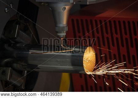 The Fiber Laser Cutting Machine Cutting  Machine Cut The Stainless Steel Tube. The Hi-technology She