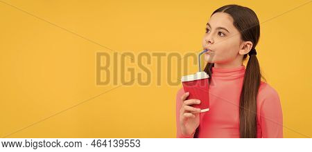 Thougtful Child Hold Plastic Cup With Cocoa. Express Human Emotions. Take Away Beverage. Horizontal 