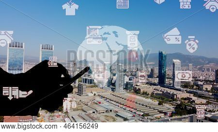Mobile Communication Network Concept.online Shopping. High Quality 4k Footage