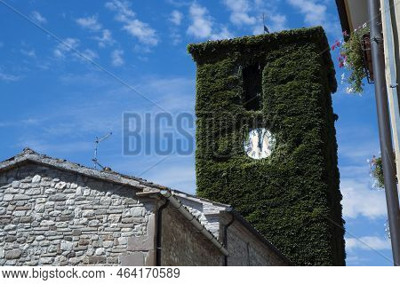 Frontino, (PU), Italy - August 10, 2022: Bell Tower in Frontino, Pesaro Urbino, Marche, Italy, Europe